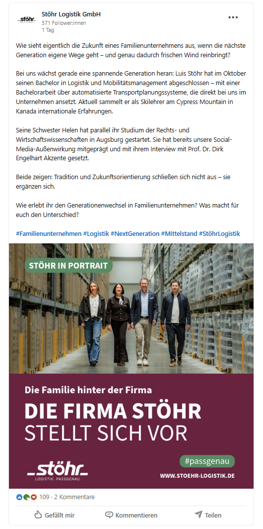 LinkedIn-Seite von Stöhr Logistik