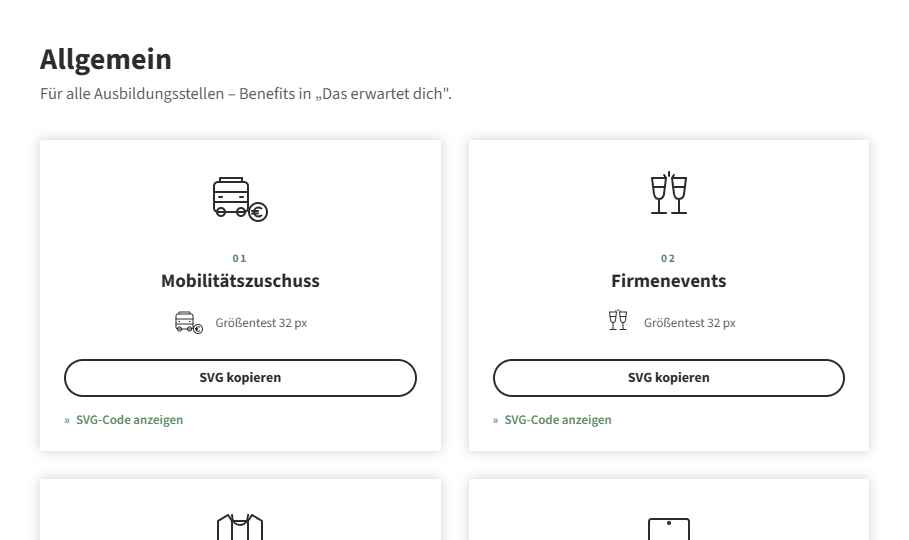 Screenshot Icon-Übersicht