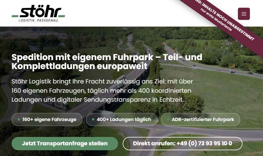 Screenshot Spedition mit neuem Header