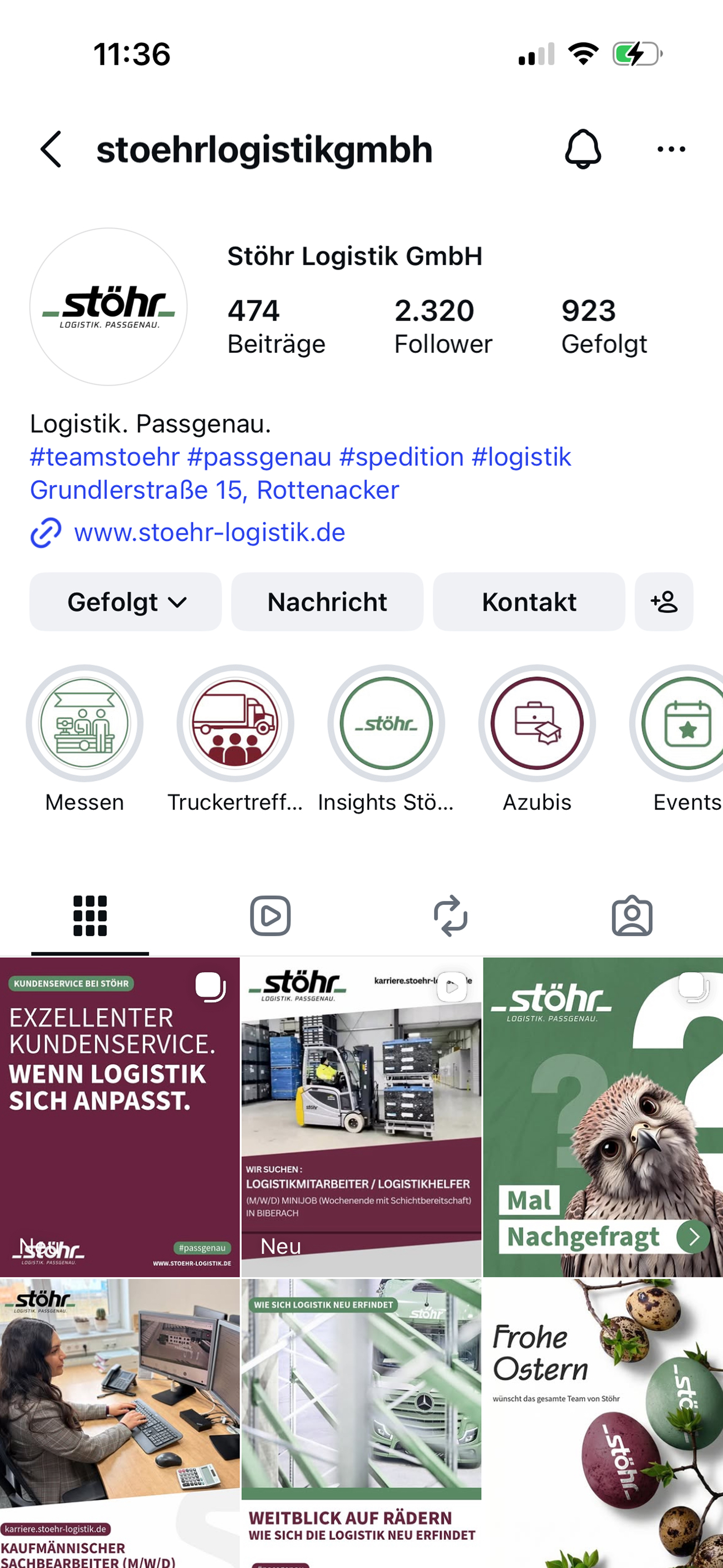 Instagram-Profil von Stöhr Logistik